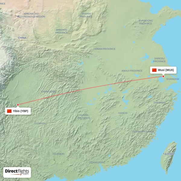 Wuxi - Yibin direct flight map