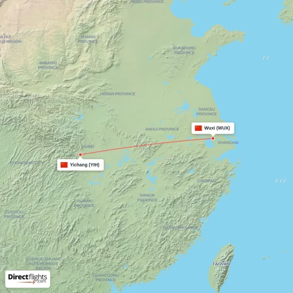 Wuxi - Yichang direct flight map