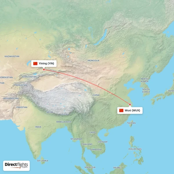 Wuxi - Yining direct flight map