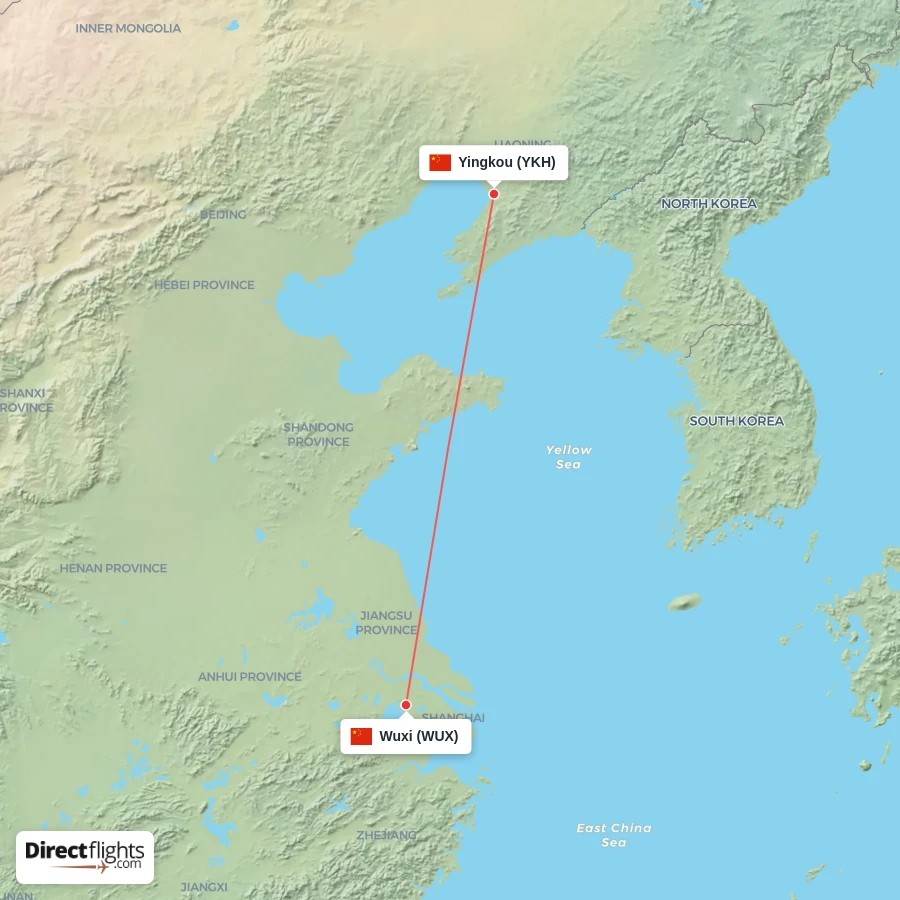 WUX - YKH route map