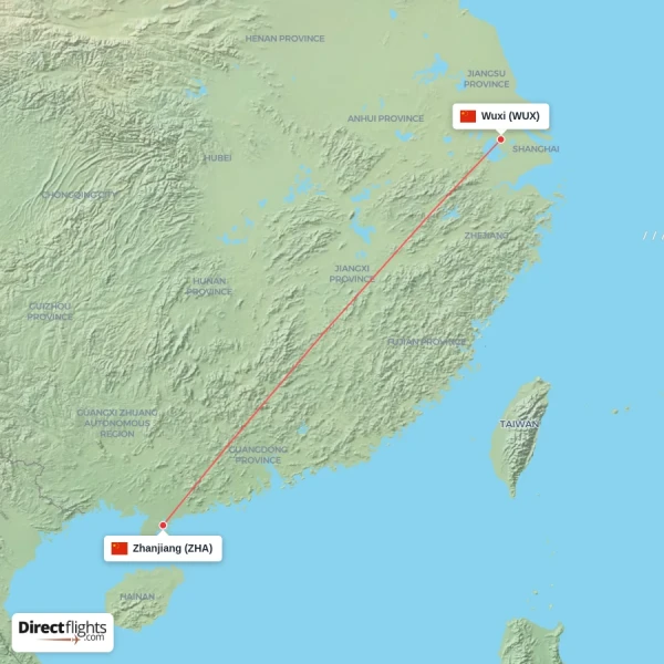 Wuxi - Zhanjiang direct flight map