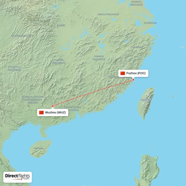 Wuzhou - Fuzhou direct flight map