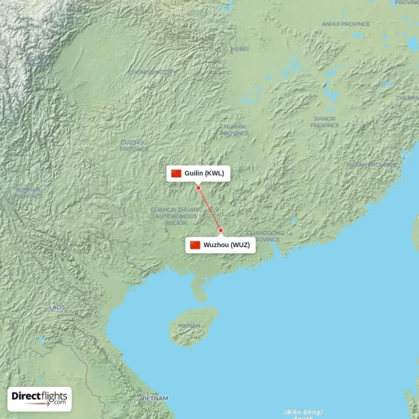 Wuzhou - Guilin direct flight map