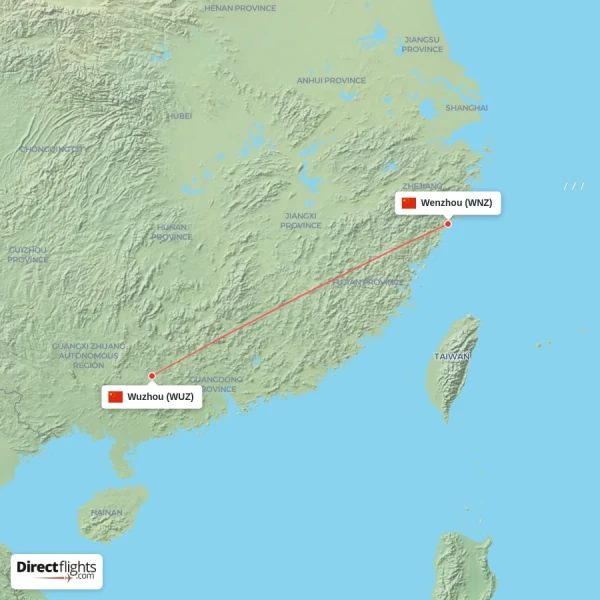 Wuzhou - Wenzhou direct flight map
