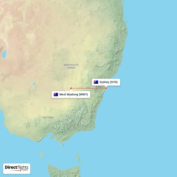 West Wyalong - Sydney direct flight map