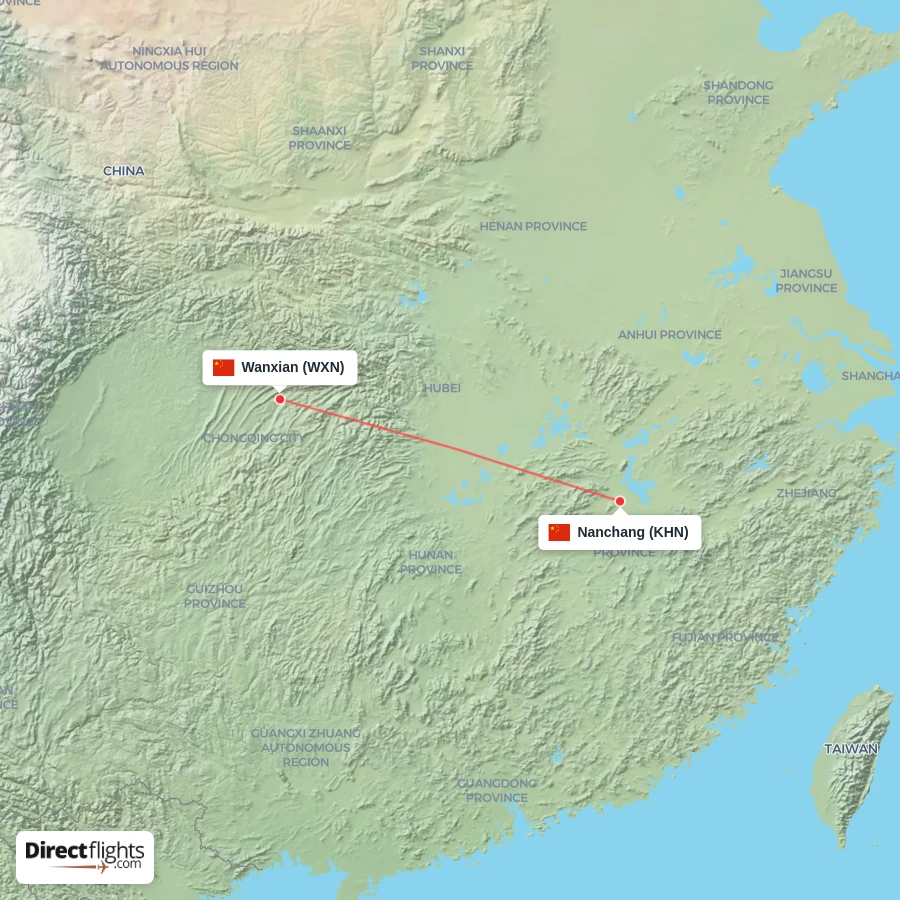 WXN - KHN route map