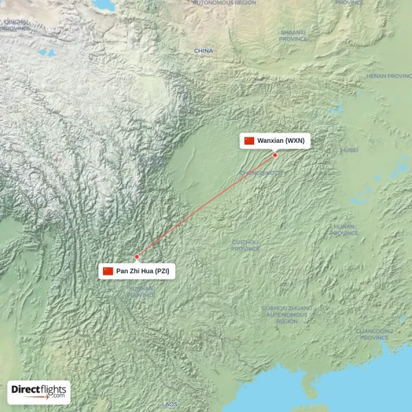 Wanxian - Pan Zhi Hua direct flight map