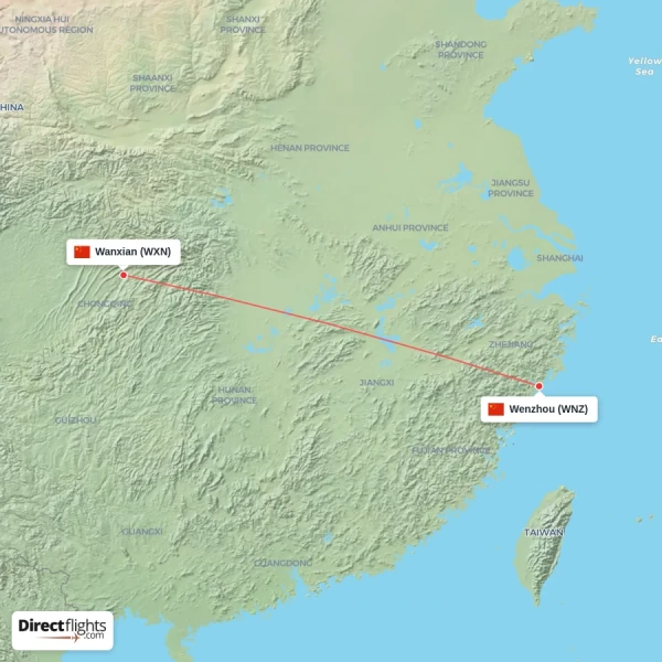 Wanxian - Wenzhou direct flight map