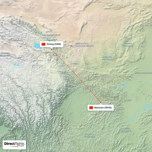 Wanxian - Xining direct flight map