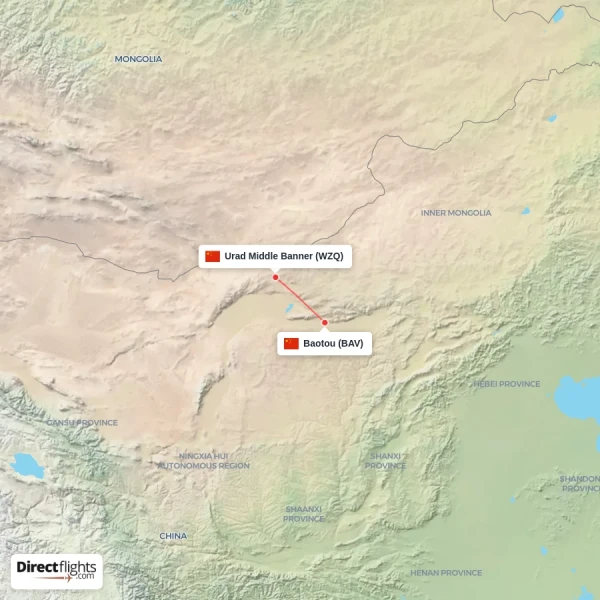 Urad Middle Banner - Baotou direct flight map