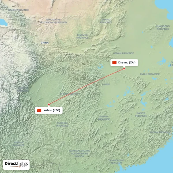 Xinyang - Luzhou direct flight map