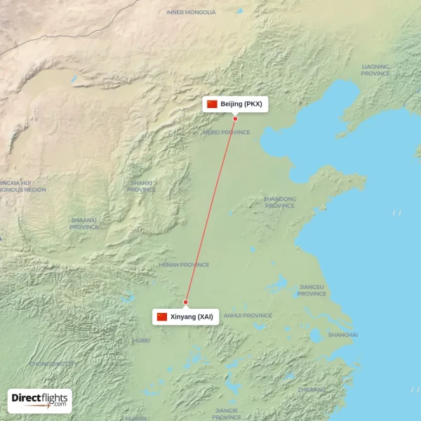 Xinyang - Beijing direct flight map