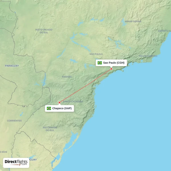 Chapeco - Sao Paulo direct flight map