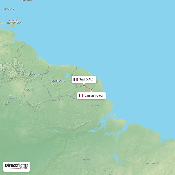 Saul - Camopi direct flight map