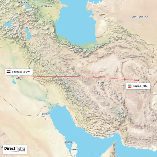 Birjand - Baghdad direct flight map