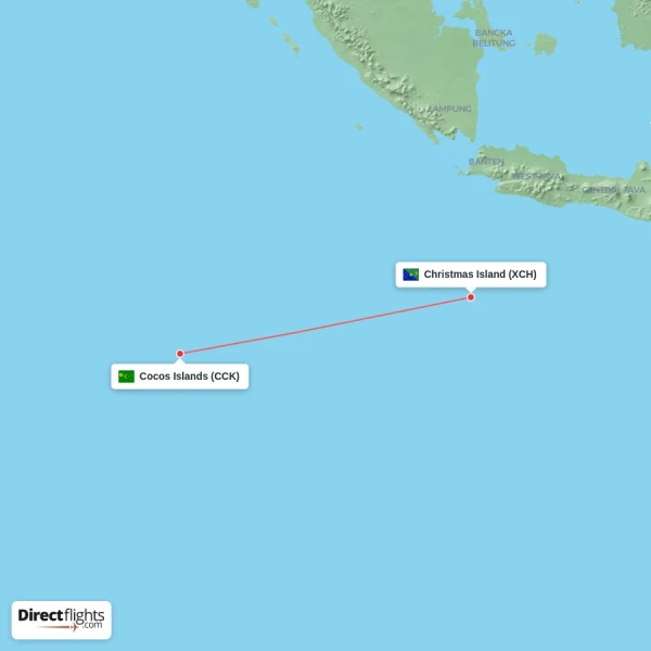 Christmas Island - Cocos Islands direct flight map