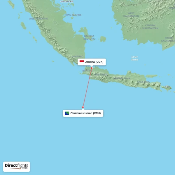 Christmas Island - Jakarta direct flight map