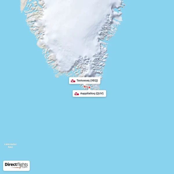 Tasiuasaq - Aappilattoq direct flight map