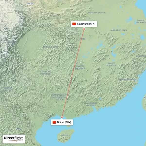 Xiangyang - Beihai direct flight map