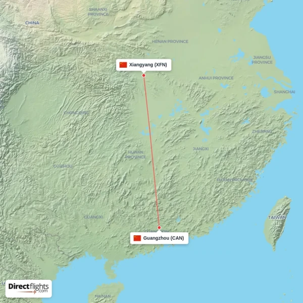Xiangyang - Guangzhou direct flight map