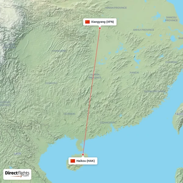 Xiangyang - Haikou direct flight map