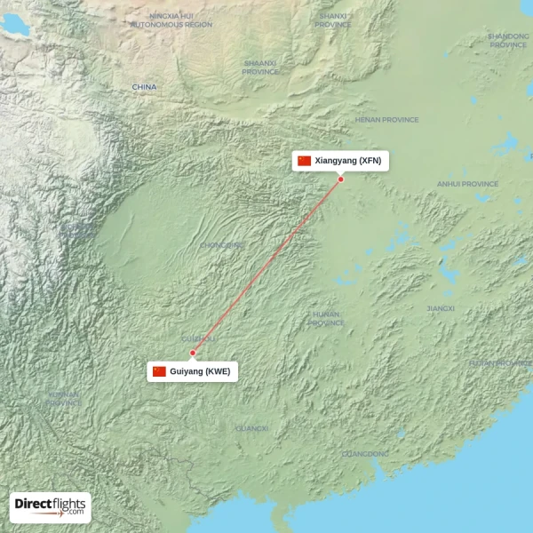 Xiangyang - Guiyang direct flight map