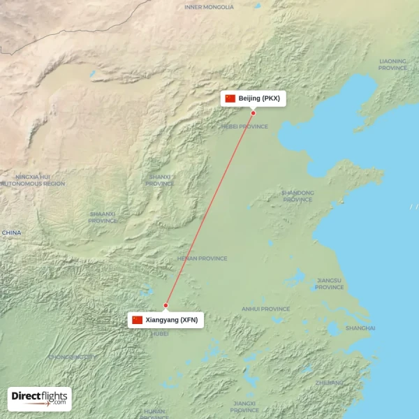 Xiangyang - Beijing direct flight map