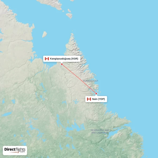 Kangiqsualujjuaq - Nain direct flight map