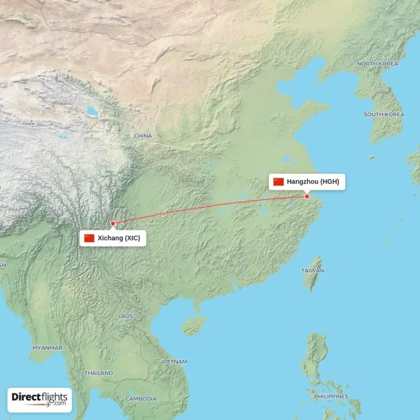 Xichang - Hangzhou direct flight map