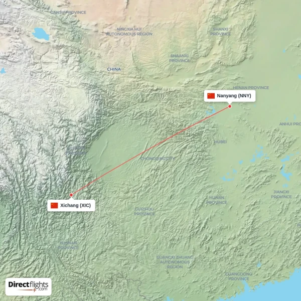 Xichang - Nanyang direct flight map