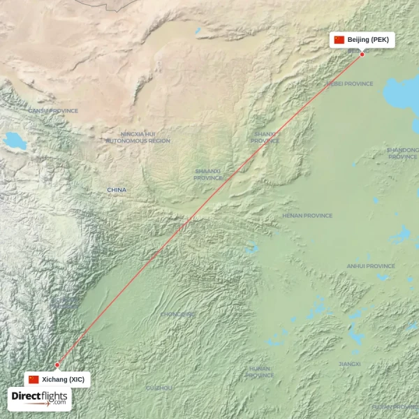 Xichang - Beijing direct flight map