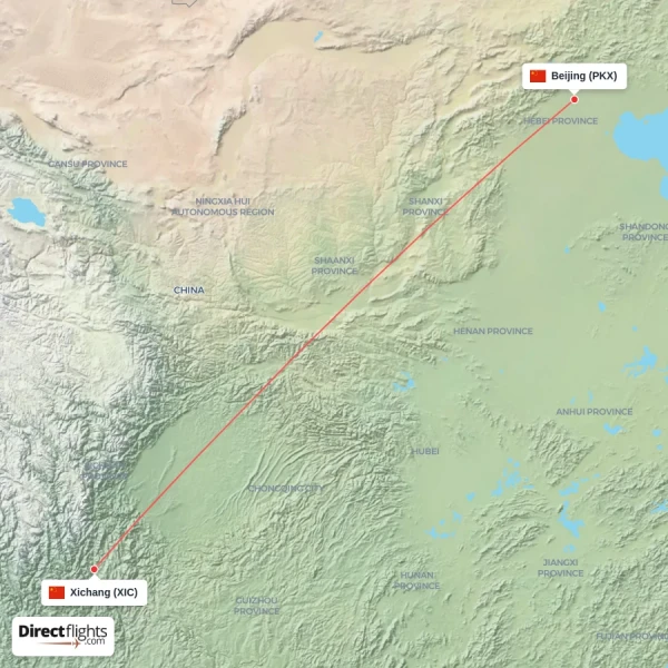 Xichang - Beijing direct flight map