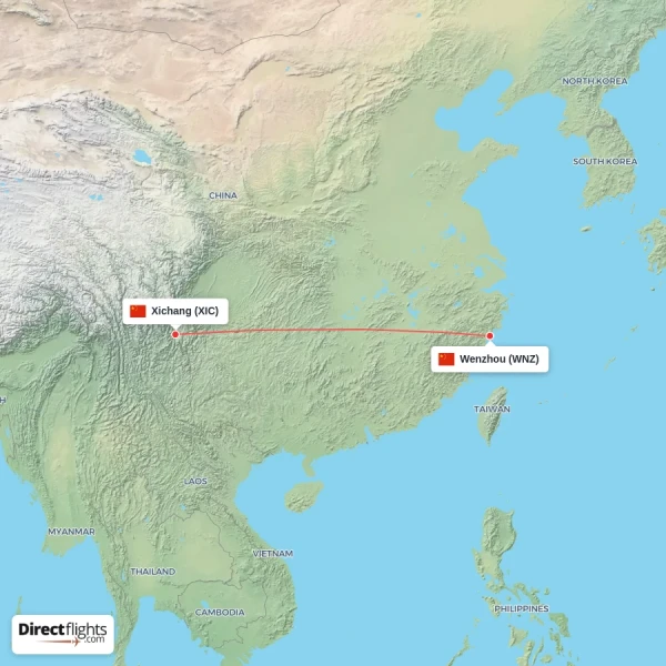 Xichang - Wenzhou direct flight map