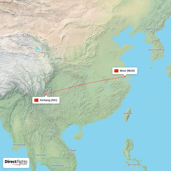 Xichang - Wuxi direct flight map