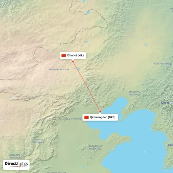 Xilinhot - Qinhuangdao direct flight map