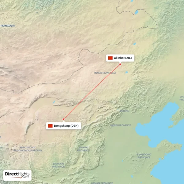 Xilinhot - Dongsheng direct flight map