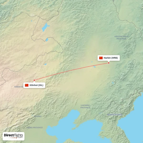 Xilinhot - Harbin direct flight map