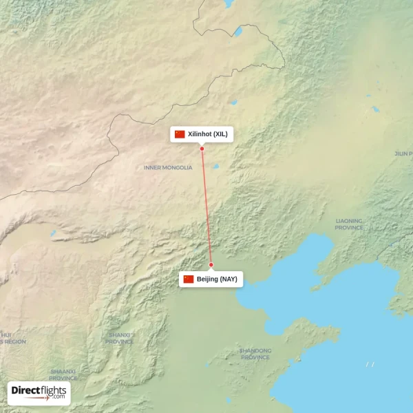 Xilinhot - Beijing direct flight map