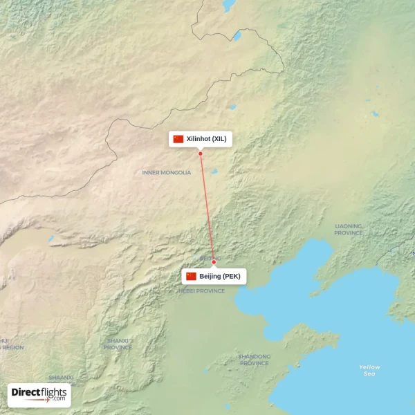 Xilinhot - Beijing direct flight map