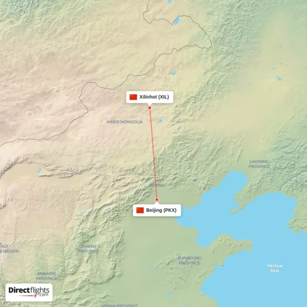 Xilinhot - Beijing direct flight map