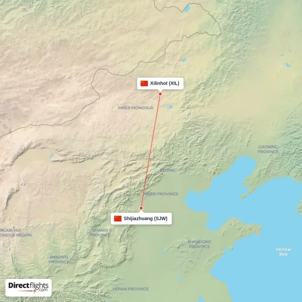 Xilinhot - Shijiazhuang direct flight map