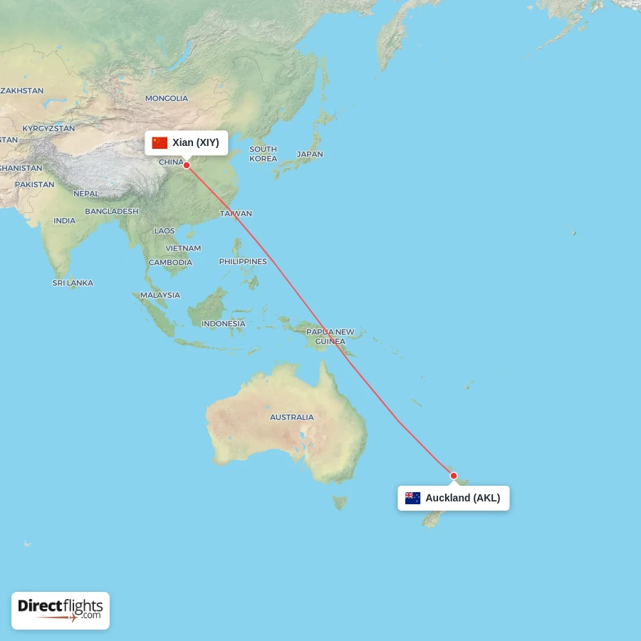 XIY - AKL route map