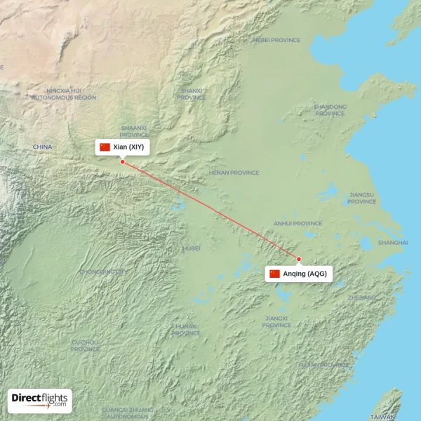 Xian - Anqing direct flight map