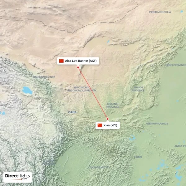 Xian - Alxa Left Banner direct flight map