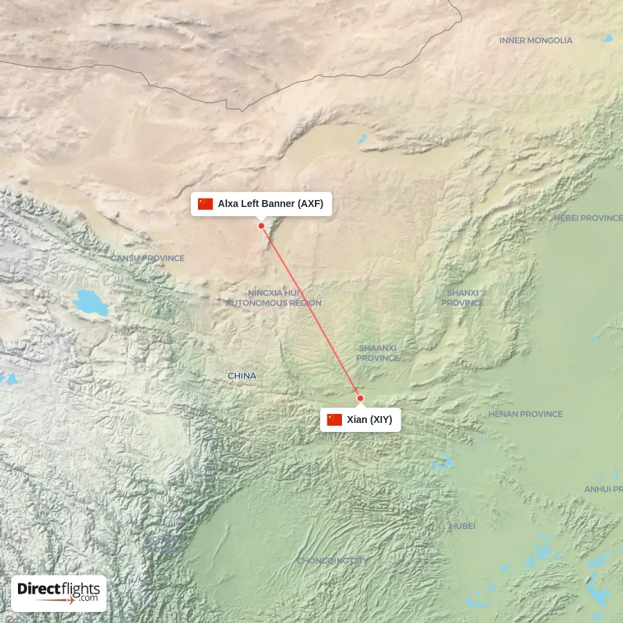 XIY - AXF route map