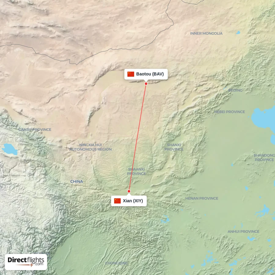 XIY - BAV route map