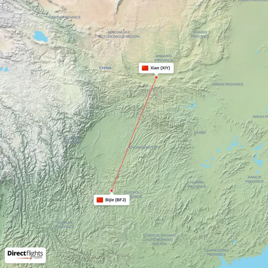 XIY - BFJ route map