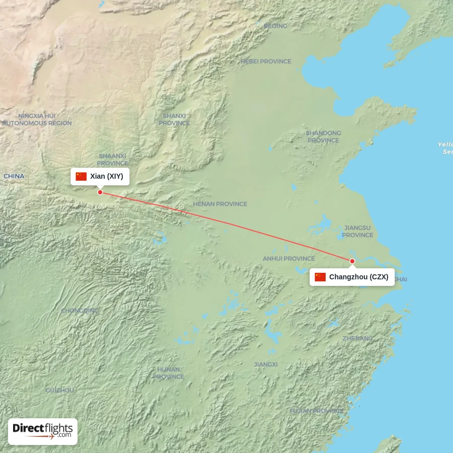 XIY - CZX route map