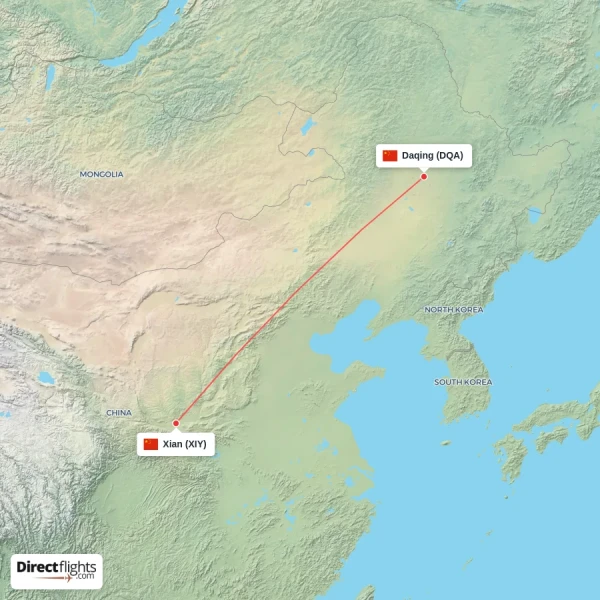 Xian - Daqing direct flight map