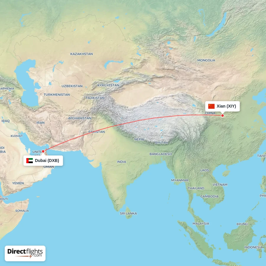 XIY - DXB route map